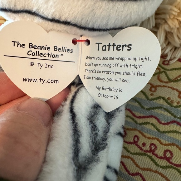 Ty Beanie Bellies "Tatters" Striped Plush with Bright Green Eyes - Picture 5 of 7